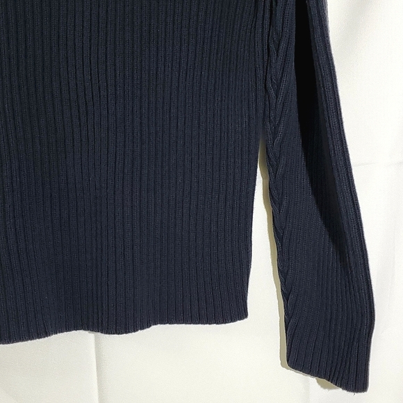 Grayson & Dunn Dark Navy Blue 100% Cotton Ribbed Knit Long Sleeve Sweater - L - Picture 12 of 14